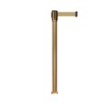 Montour Line Retractable Belt Fixed Stanchion, 2ft Sat.Brass Post  7.5ft Lt Brwn MX530F-SB-LBN-75